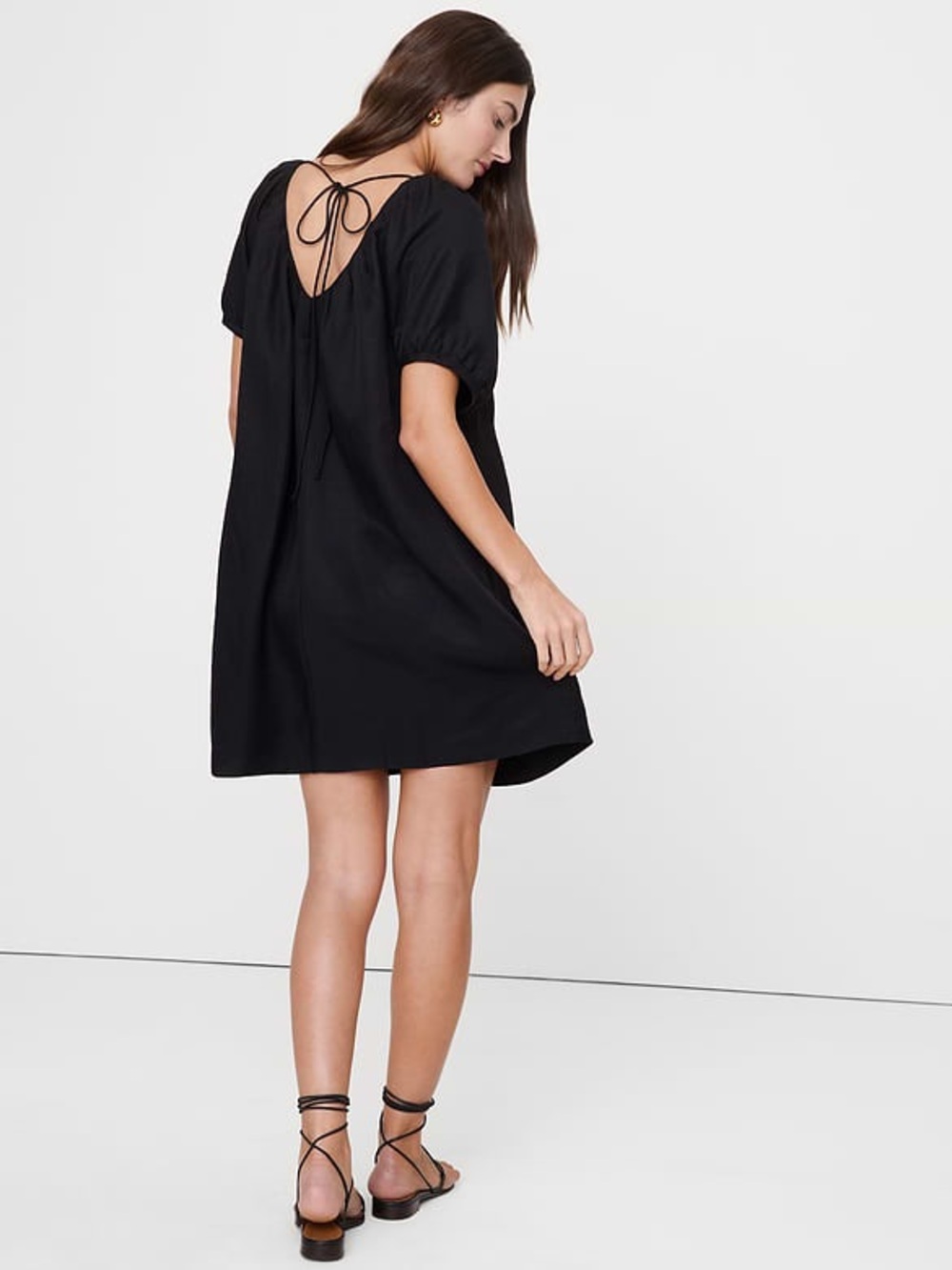 Banana Republic Black VISCOSE-LINEN PUFF-SLEEVE MINI DRESS - Picture 2 of 6